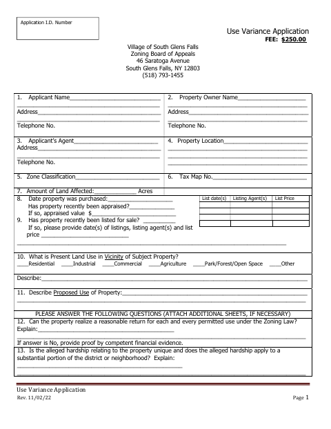 First page of the Use Variance Application