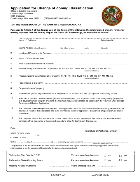 First page of the Application for Change of Zoning Classification
