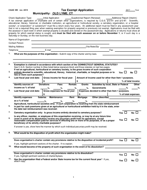 First page of the Quadrennial Tax-Exempt Application