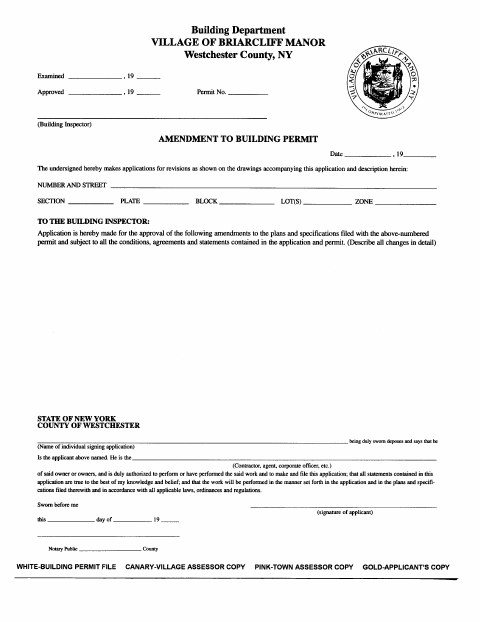 First page of the Building Permit Amendment