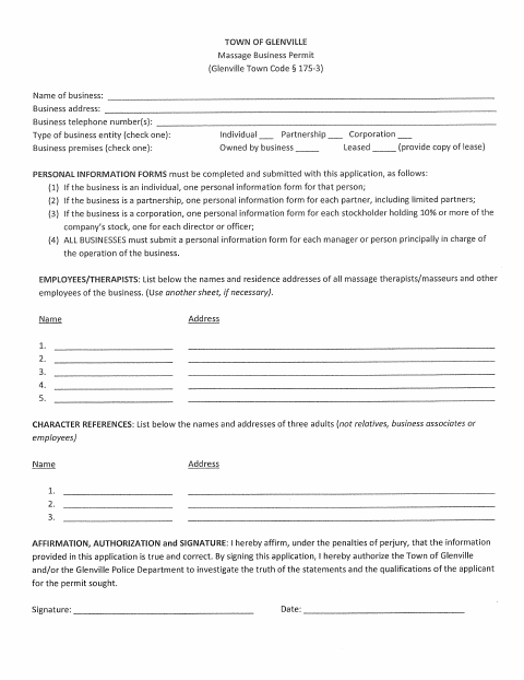 First page of the Massage Business Permit Application