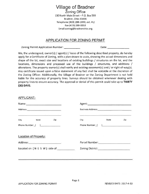 First page of the Zoning Permit Request Form