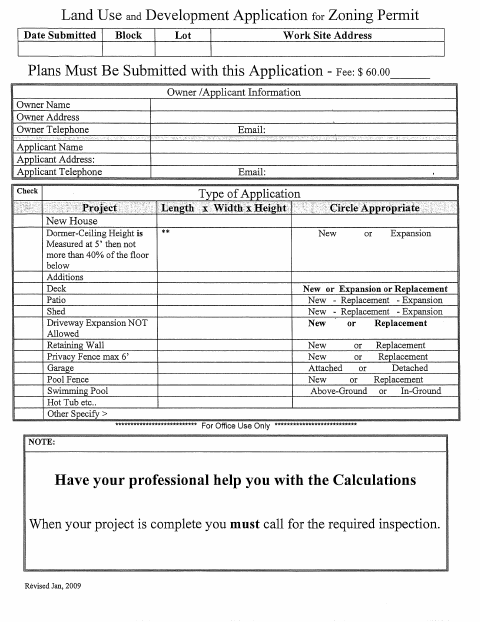 First page of the Residential Zoning Application