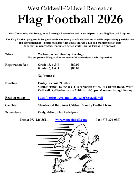 First page of the Flag Football Registration