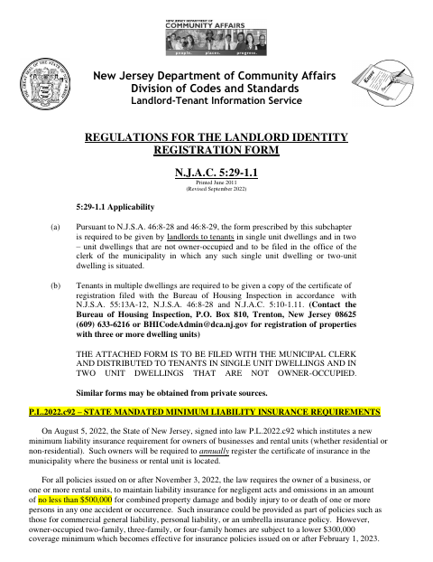 First page of the Landlord Identity Registration Form