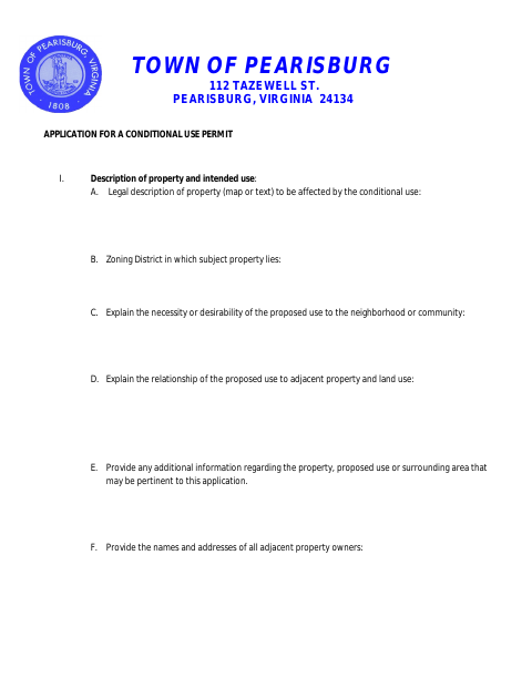First page of the Application for a Conditional Use Permit