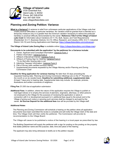First page of the Planning and Zoning Petition: Variance