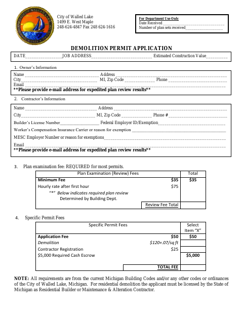 First page of the Demolition Permit Application