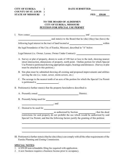 First page of the Petition for Special Use Permit