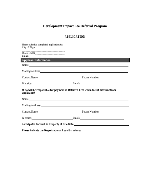 First page of the Development Fee Deferral Application