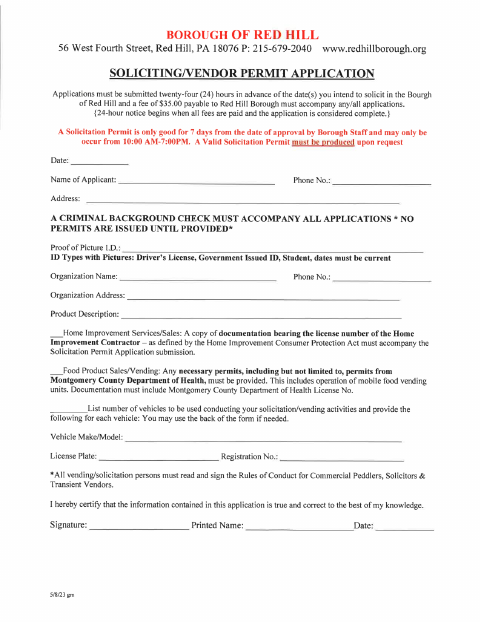 First page of the Soliciting and Vendor Permit Application