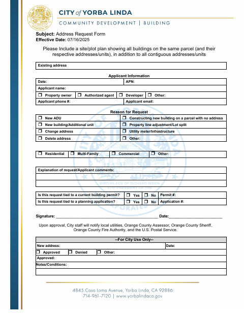 First page of the Address Request Form