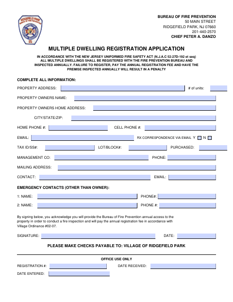 First page of the Multiple Dwelling Registration Application