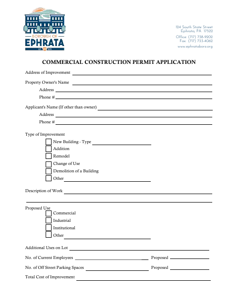 First page of the Commercial Construction Permit Application