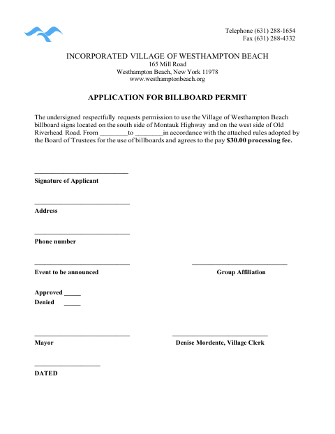 First page of the Application for Billboard Permit