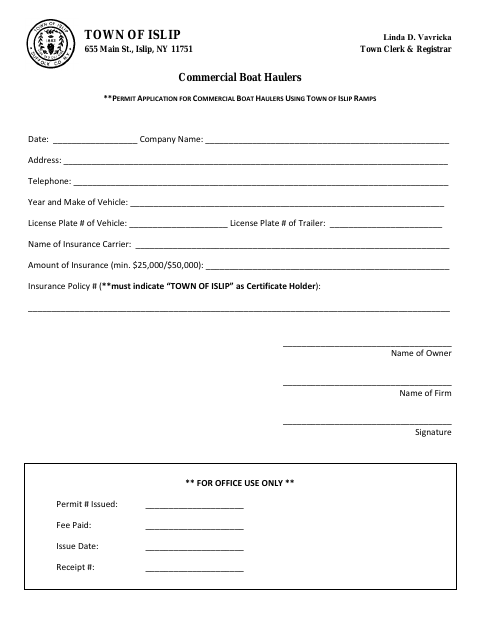 First page of the Commercial Boat Haulers Permit Application