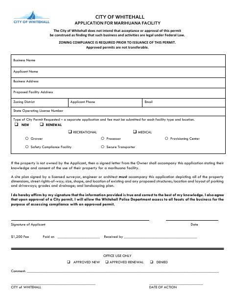 First page of the Marihuana Facility Application