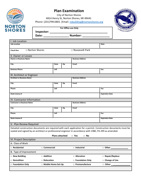 First page of the Plan Examination