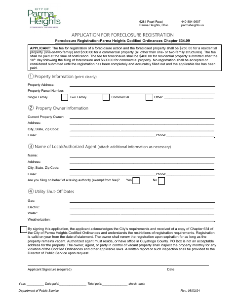 First page of the Application for Foreclosure Registration