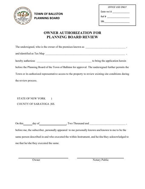 First page of the Planning Board Owner Authorization