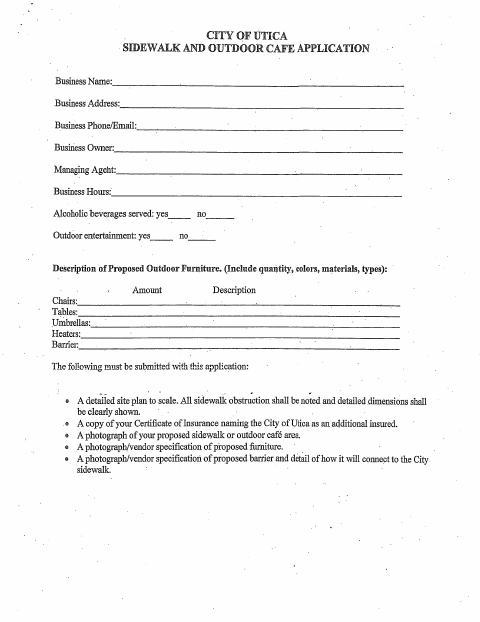 First page of the Sidewalk Cafe Permit Application