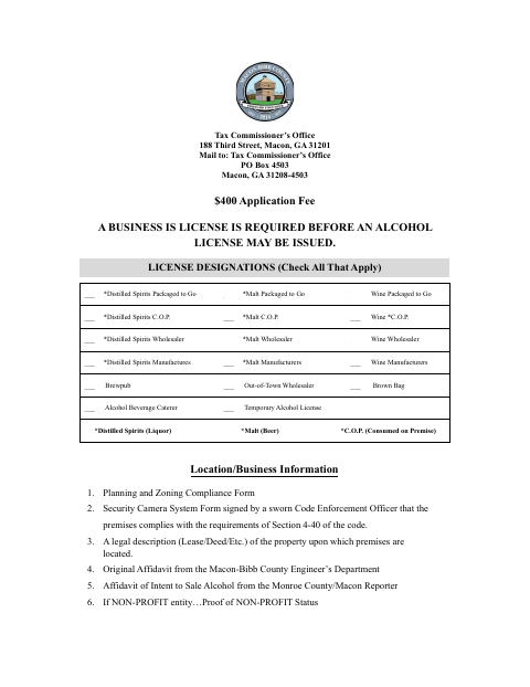 First page of the Alcohol Beverage Transfer Application