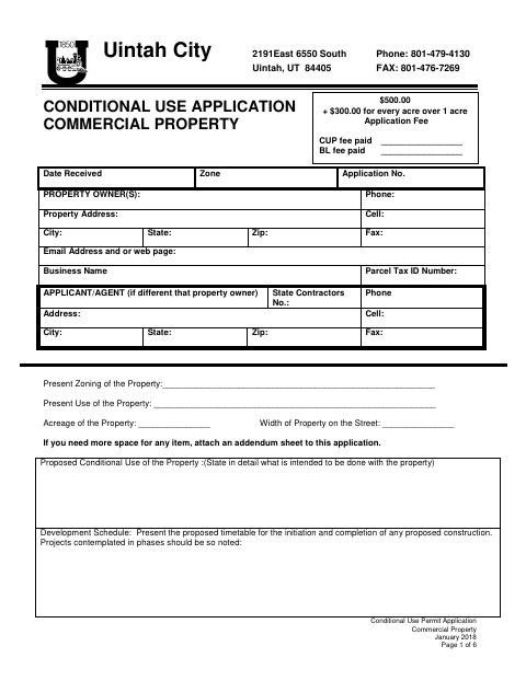 First page of the Conditional Use Permit Application – Commercial Property