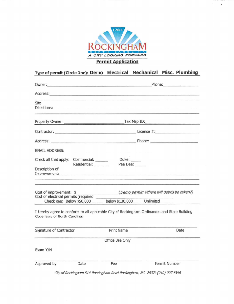 First page of the Permit Application