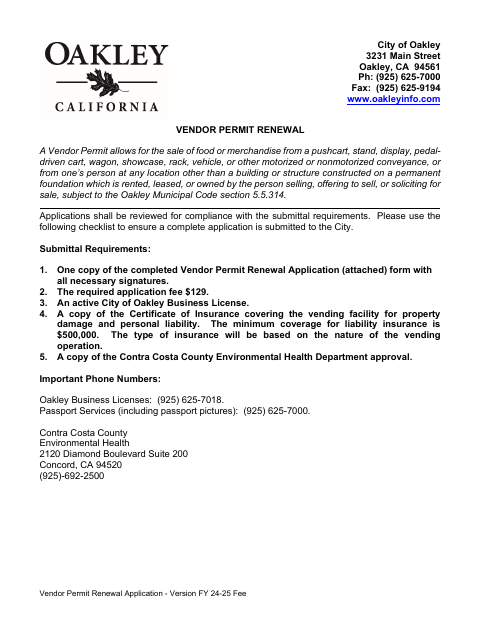 First page of the Vendor Permit Renewal Application