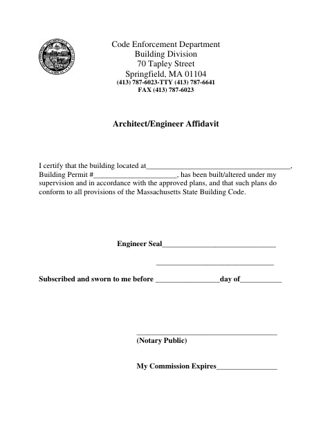 First page of the Architect/Engineer Affidavit