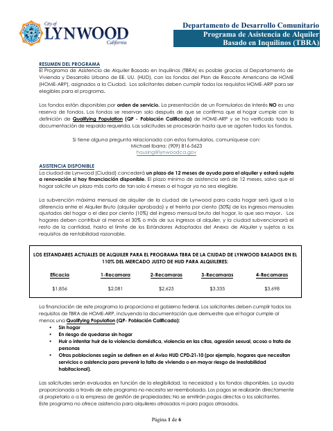 First page of the Tenant-Based Rental Assistance (TBRA) Program Application