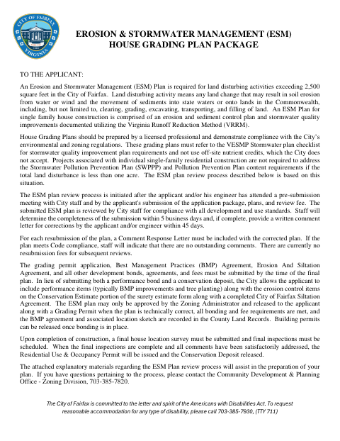 First page of the House Grading Erosion And Stormwater Management Submission Package