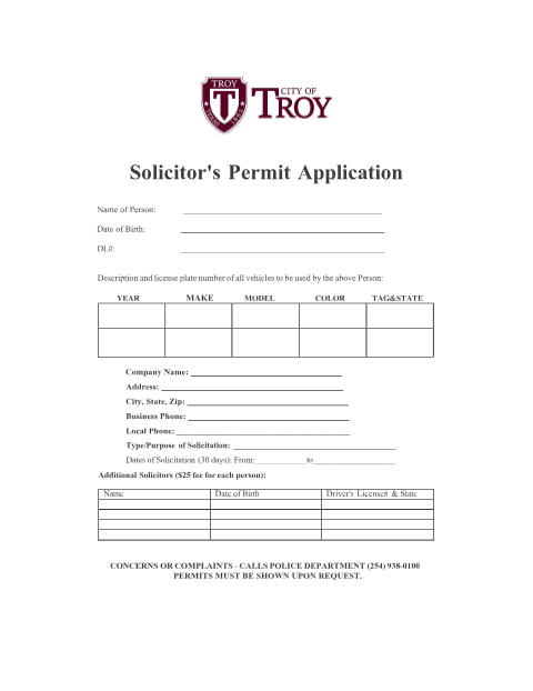 First page of the Solicitor's Permit Application