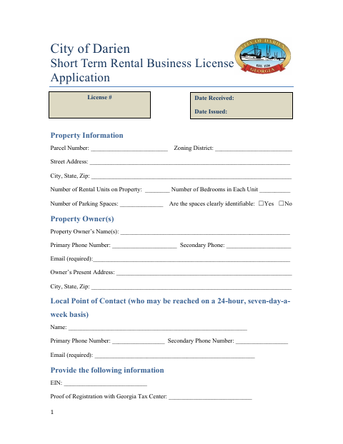First page of the Short Term Rental Business License Application