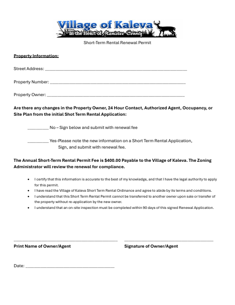 First page of the Short-Term Rental Renewal Permit