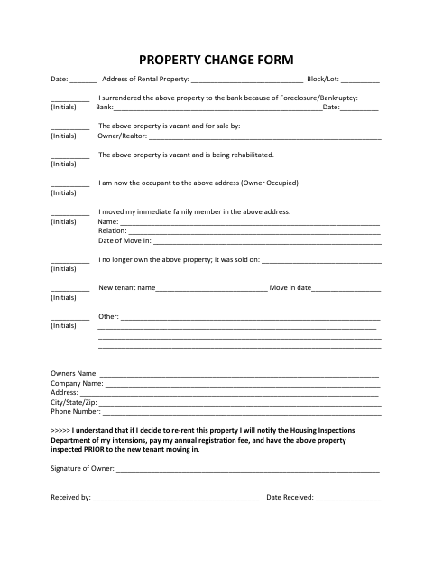 First page of the Property Change Form