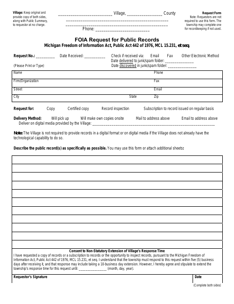 First page of the FOIA Request for Public Records
