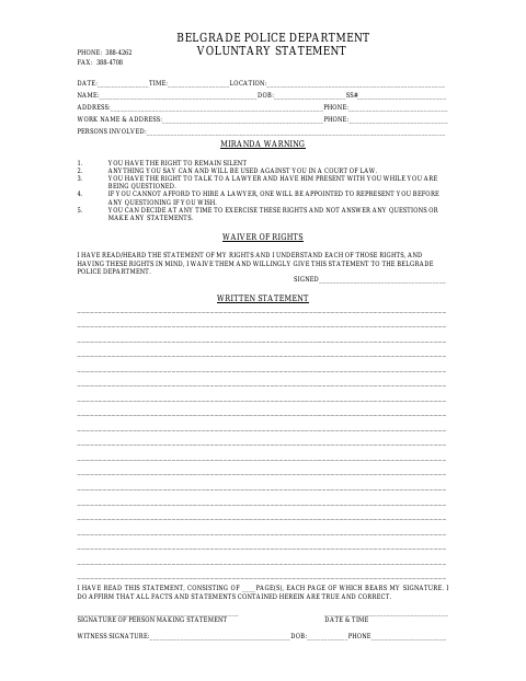 First page of the Voluntary Statement