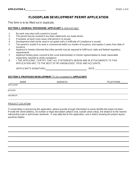 First page of the Floodplain Development Permit Application