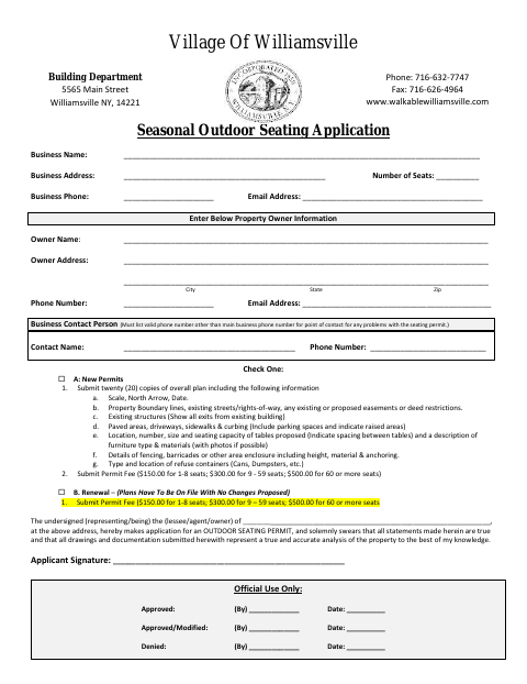 First page of the Seasonal Outdoor Seating Application