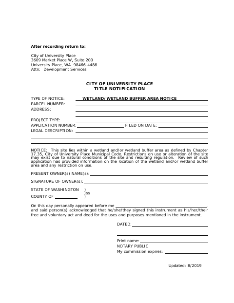 First page of the Wetland/Wetland Buffer Area Notice