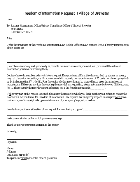 First page of the Freedom of Information Request