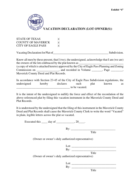 First page of the Vacation Declaration (Lot Owners)