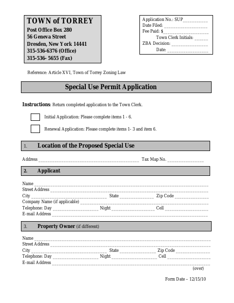 First page of the Special Use Permit Application