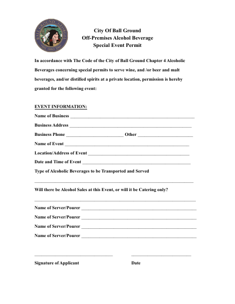 First page of the Off-Premises Alcohol Beverage Special Event Permit