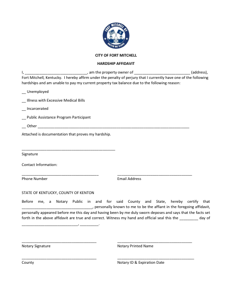 First page of the Hardship Affidavit