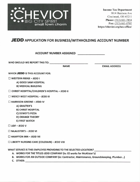 First page of the JEDD Tax Withholding Application