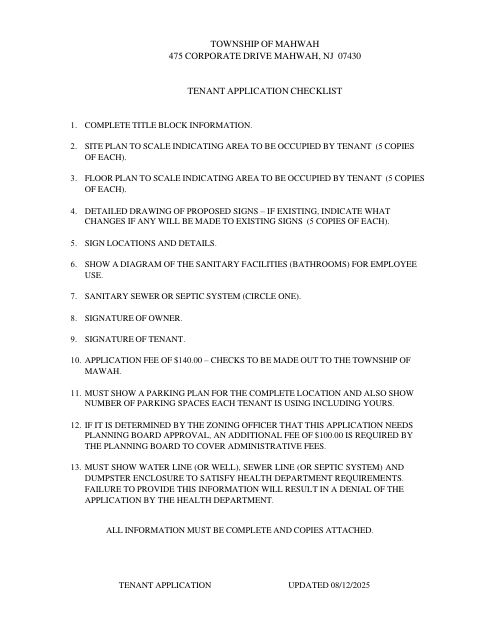 First page of the Tenant Application