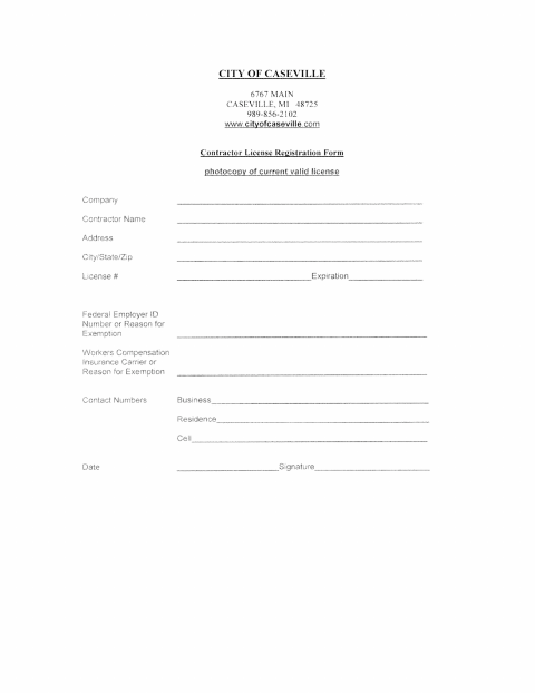 First page of the Contractor License Registration Form