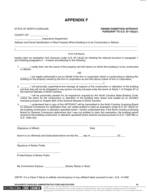 First page of the Owner Exemption Affidavit